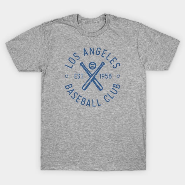 Retro LA Baseball Club Stamp Logo (Blue) T-Shirt by Double-Double Designs